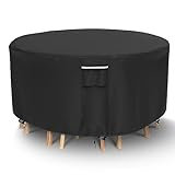 NYFITY Round Patio Furniture Covers, 500D Heavy Duty Waterproof UV Resistant Cover for Round Outdoor Dining Table & Chairs,84' Dia x 28' H -Black