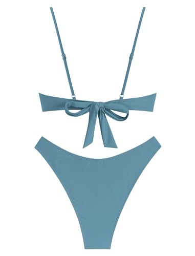 Image of ZAFUL Women High Cut Bikini Sets String Sexy Swimsuit Two Piece Underwire Bathing Suit Brazilian Cheeky Cut Out Cute Swimwear