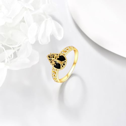 KECHO 14k Real Gold Black Onyx Ring Solid Yellow Gold Ring Jewelry Gifts for Women3