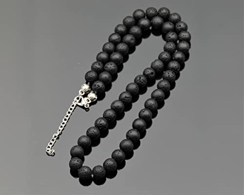 Natural Lava Stone Beaded Choker, Genuine Black Crystal Necklace, Fancy Gemstone Choker, 8mm Beads, Unique Fashion Jewelry, Healing Crystal Chakra Necklace, Durable Necklace, Cancer Zodiac Necklace4