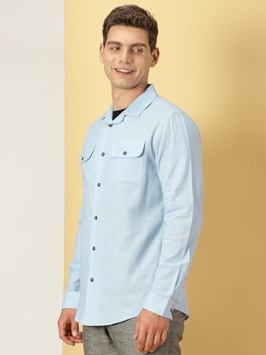Image of Thomas Scott Men's | Solid | Full Sleeve | Regular Fit | 100% Cotton | Double Flap Pocket | Spread Collar | Casual Shirt