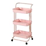 QiJi-Home Carrito con Ruedas De Almacenamiento para Uso General De 3 Niveles - Carrito Organizador Multiusos para Manualidades con Ruedas para Dormitorio, BañO (Pink)