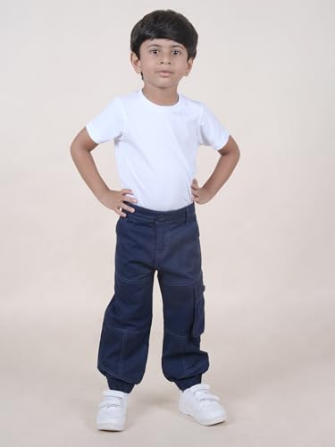 Image of Boys Cotton Full Length Front Cut Sew Cargo Pant with Bottom Tab