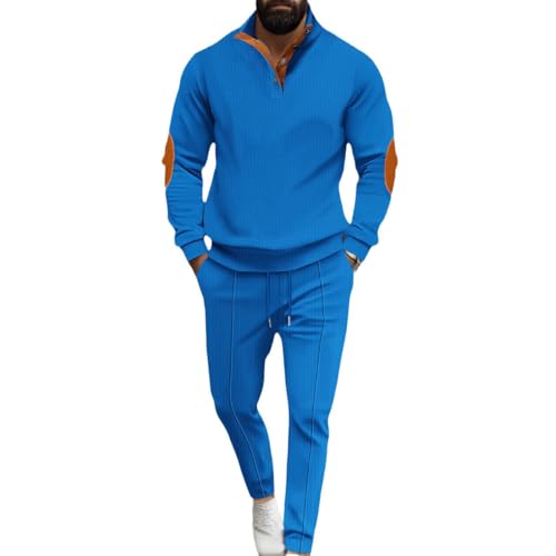 Men's Long Sleeve Shirt Casual Patchwork Holiday Shirts Tops Pants Outfits Mens Athletic Warm up Suits (Blue #1, XL)