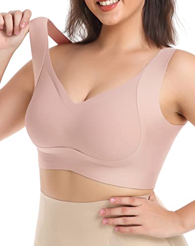 Xcutting Soft Sleep Wirefree Bras for Women Full Coverage No Underwire Everyday Bras Comfortable Sports Bras Padded Pink X-Large - Image 3