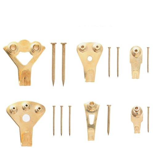 Top Picture Hangers,Yrmynail 120 Packs Golden Picture Photo Frame Hooks for Wall Mounting with Pin Nails,Heavy Duty Hanging Kit Supports 10-100 Lbs & Reduce damage to walls