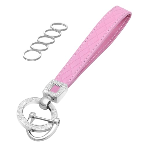 Image of OHKYOOT Leather Wristlet Keychain,Wrist Keychain Car Key Chain with 5 Key Ring and Anti-Lost D Ring