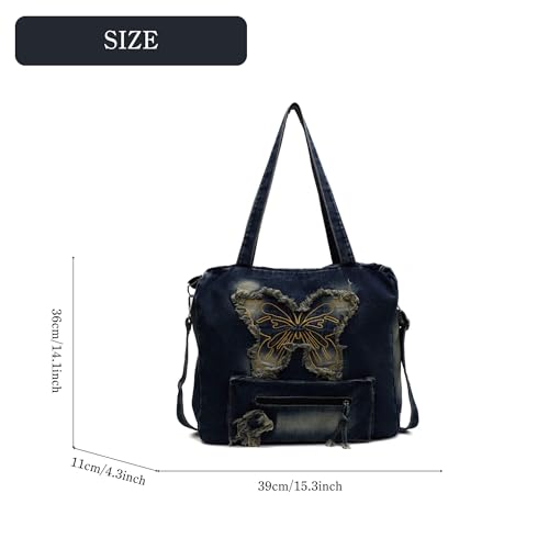 Bolso Tote Denim Retro Y2K con Gran Capacidad miniatura 5