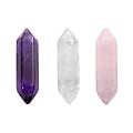 CrystalTears Healing Crystal Wands Hexagonal Natural Amethyst Rose Quartz Clear Quartz Reiki Healing Crystals Points Gemstone Wand Set for Meditation Crystal Therapy 1.18"-1.3"