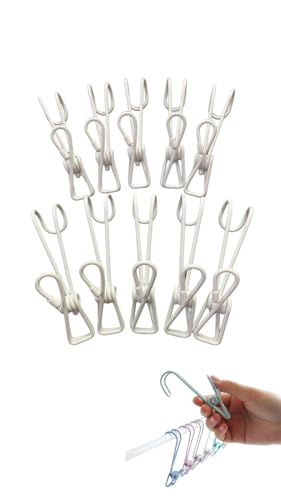 PERSIMONE フック付き ピンチ クリップ 洗濯バサミ 洗濯ばさみ めっき 錆びない 割れない 部屋 浴室 10個(オフホワイト)