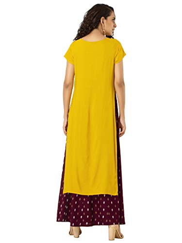 Image of Indya Yellow Maroon Embroidered Double Layered Tunic