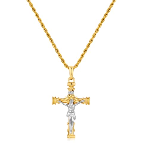 Cross Necklace for Men, Stainless Steel Christian Cross Pendant Necklaces for Men, Silver Chain Necklace for Men, Fade-Resistant, Stylish Jewelry Gift for Him