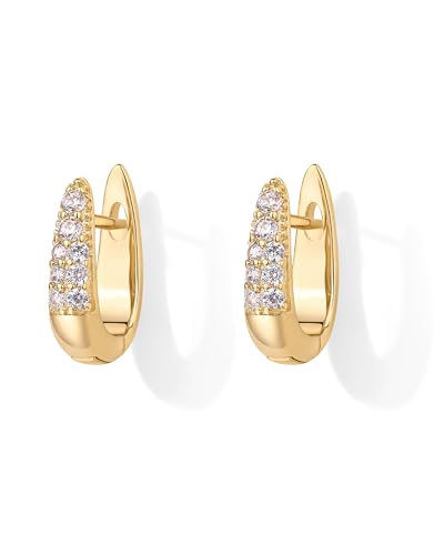 PAVOI 18K Gold Plated 925 Sterling Silver Posts Cubic Zirconia U Shaped Hoop Earrings | Hypoallergenic CZ Huggie Earrings for Women3