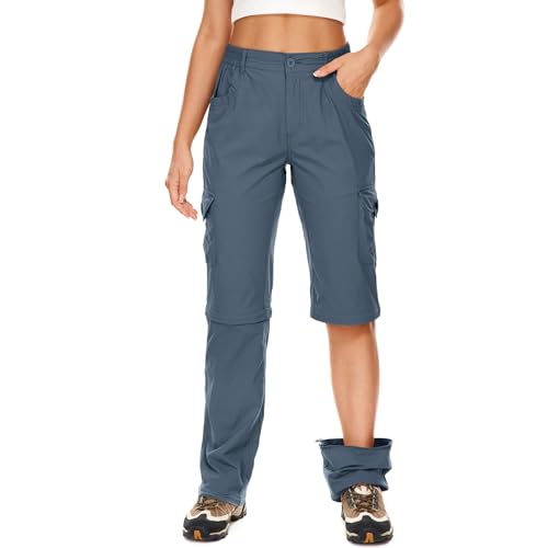 Women's Hiking Pants Convertible Quick Dry Lightweight Zip Off Fishing Safari Pants #2193-Dark Grey-12