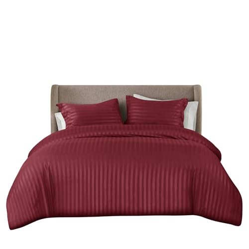 Opulent Dreams Parure de lit à rayures en microfibre ultra douce - avec Housse de couette et 2 taies d'oreiller (Bordeaux, Super King (260 x 220 cm & (2) 50 x...