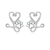 YFN Tierärztliche Geschenke, 925er-Sterlingsilber, Pfotenabdruck-Stethoskop-Ohrstecker, Tierarzt-Schmuck, für Damen und Mädchen, Sterling Silber, Zirkonia