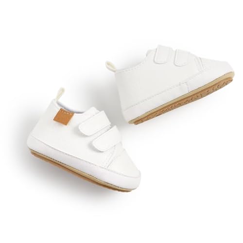 BABSMULY Baby-Schuhe für Jungen und Mädchen, rutschfeste Gummisohle, High-Top-PU-Leder, Sneaker, Kleinkind, Krippenschuhe, Neugeborene, Loafers, Flache Schuhe (Weiß, 3-6 Monate Kleinkind)