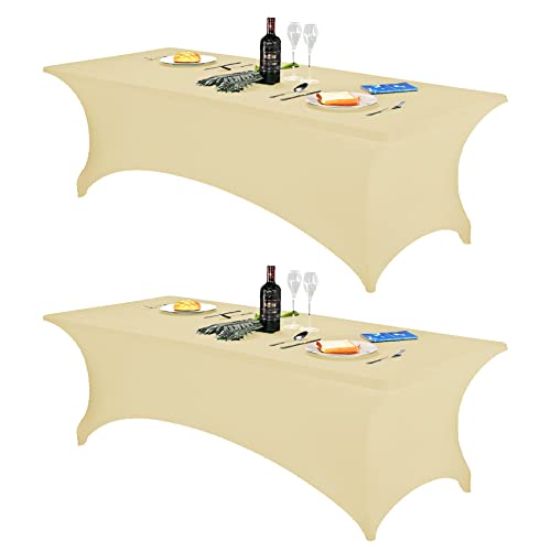 Image of FORLIFE 2Pack Spandex Table Covers,Fitted Tablecloth for Rectangular Tables, Stretch Patio Table Covers, Universal Spandex Table Cover for Wedding, Banquet, Party (8ft, Champagne)