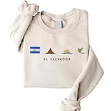 CraffBase El Salvador Embroidery Sweatshirt, Cozy, Soft Gray, Torogoz, Volcano, Beach, Ocean, Surf, Pupusa, Flag, Symbol, Gift, Stitch Crewneck (El Salvador)