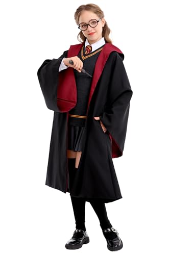 Loiahoer Kids & Teens Magical Robe,Magical College Outfit Cape Cloak Hooded,Movie Witch Wizarding World Halloween Cosplay Costume,4'9''-5'3''/145-160 cover