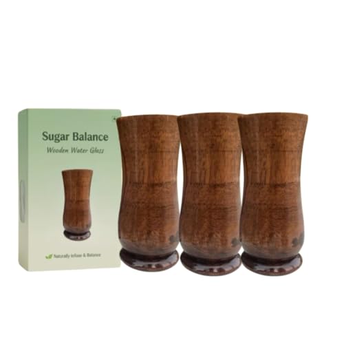 Image of Vijaysar Wood Glass for Sugar Balance | Natural Pterocarpus Marsupium Wooden Tumbler 150 ml | Ayurvedic Vijaysar Ki Lakdi Glass for Overnight Soaked Drinking Water (Pack of 3)