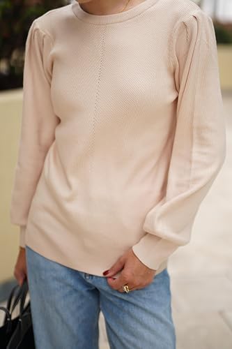 Image of Zeagoo Womens Sweaters Fall 2026 Dressy Casual Long Sleeve Shirts Ribbed Knit Winter Outfits Puff Pullover Jumper Tops