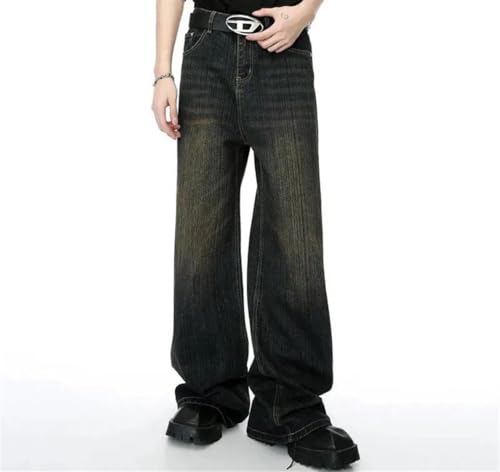 Men's Worn Out Jeans Retro Washed Straight Trousers Trendy Gradient Color Wide Leg Denim Pants2