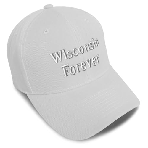 Baseball Caps for Men & Women Embroidered Wisconsin Forever Wi WIS. Wisconsinite Badger USA Ladies and Gentlemen Hats Acrylic White Design Only