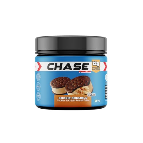 Image of Chase High Protein Peanut Butter Creamy 1kg | With Isolate Whey & 300g Protein in Jar | 12g Per Serve | Cookie Crumble Flavour with Chunks | Healthy Nut Butter Spread for Breakfast, Fitness, Gym