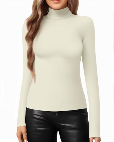 Image of MANGOPOP Women's Mock Turtle Neck Slim Fit Long Sleeve 3 /4 Sleeve Short Sleeve T Shirt Tight Tops Tee