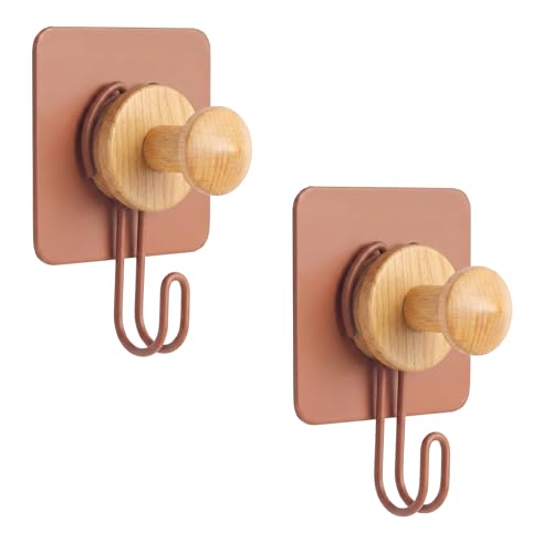 Image of goodys Strong Self Adhesive Wall Hooks for Hanging (2Pcs), Heavy-Duty Rustproof Aluminium Drill-Free Wall Hooks for Wall Heavy Items, Ideal for Coat, Kitchen & Bathroom Towel Hanging (Reddish Brown)