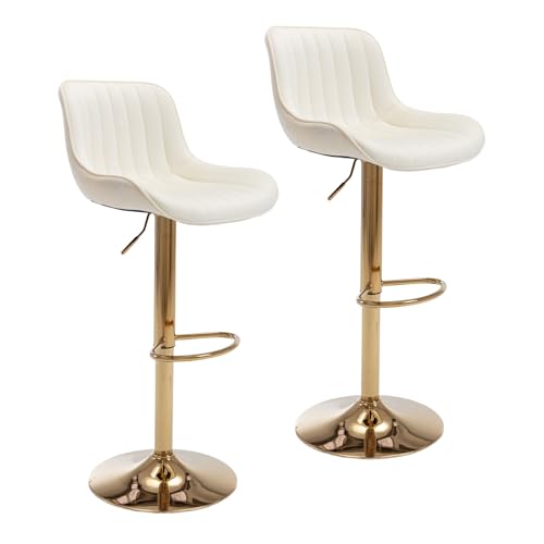 Set de 2 Butacos Kiztir de Terciopelo Beige con Base Dorada Modernos con Respaldo y Descansapiés Ajustables para Barra de Cocina miniatura 1