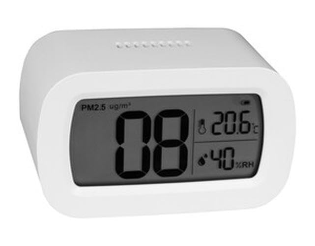 Monitor de calidad de aire interior: mide CO2, temperatura y humedad, ideal para mejorar la ventilación y salud en espacios cerrados.