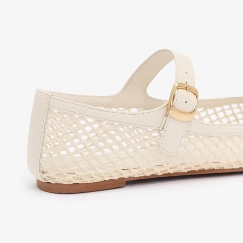 White Mesh Ballet Flats for Women Breathable Comfortable Round Toe Pull-On Stylish Dating Shoes Lightweight Everyday 7.54