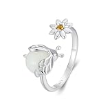 RUKYF Sterling Silver Rings for Women Firefly Diasy Ring Inlaided with Luminous stone Dainty Stackable Rings Ajustable Cute Ring Fashion Jewelry