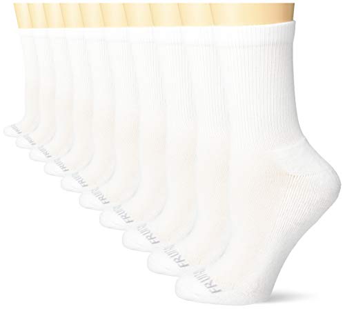 Fruit of the Loom Women's Everyday Soft Cushioned Socks-10 Pair Packs, White, 6-12
