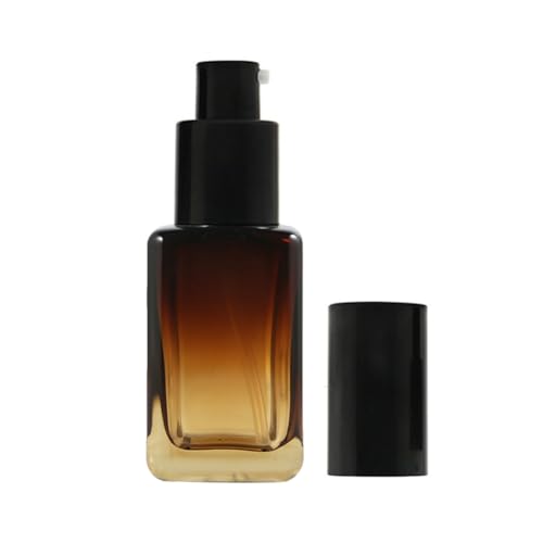 50ml/1.7oz Empty Gradient Brown Glass Lotion Pump Bottle Refillable Square Cosmetic Container Sample Vials Travel Size Dispenser with Press Top for Essential Oil Beauty Products