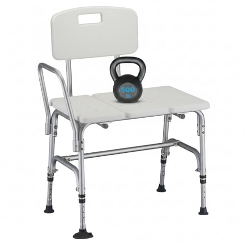 NOVA Heavy Duty Transfer Bench for Bath & Shower – 500lb Weight Capacity, Extended Slide Seat, Adjustable Height, for Seniors & Handicap, Aluminum Frame, Non-Slip Feet, Tool-Free Assembly