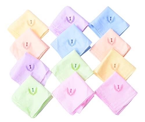 Image of ANTONIA Personalized Cotton Women's Handkerchiefs with Embroidered Initials, Assorted Colours (33 cm x 33 cm)