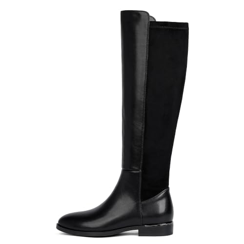 Image of Modatope Rounded Toe Flat Stretchy Dress Knee High Boots Side Zipper | Suede Elastic Fall Winter Boots, Low Chunky Block Heel Riding Boots,2026 Fashion Womens Tall Long Boots