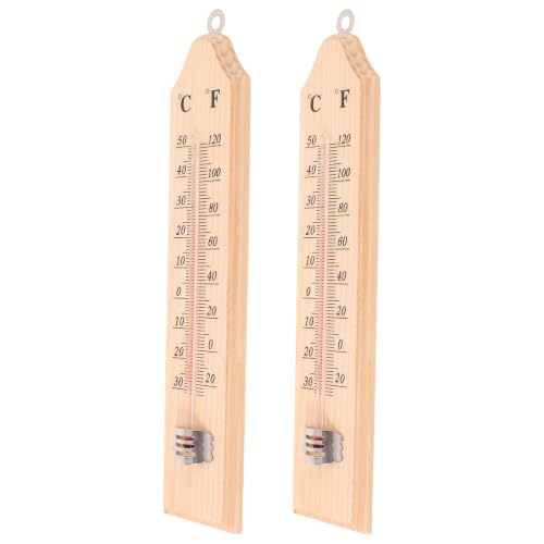 JEWEDECO 2pcs Wooden Wall Thermometer for Home Brewery and Fermentation Room, Rustic Pine Wood Frame Dual Scales, Precise Temperature Monitoring, Power Free Indoor Climate Thermometer