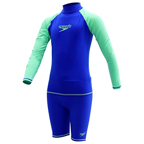 Speedo Rash Guard-Set für Jungen – 2-teiliges UPF 50+ Langarm-Badeshirt und Badeanzug-Set, schöner blau/grüner Glanz (10)