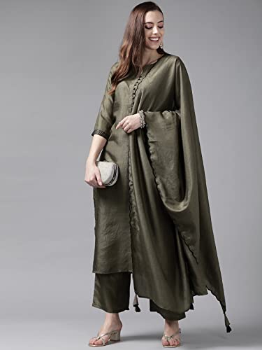 Image of INDO ERA Women's Polyester Solid Straight Kurta Palazzo With Dupatta Set(IE26KH9PK1836)