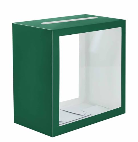 Image of SietDESEO Green Card Box for Party with Clear Window Large Gift Card Box Holder for Wedding Reception Birthday Graduation Baby Shower Raffle Ticket Box