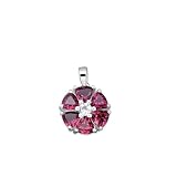 925 Sterling Silver with Rhodolite Garnet, Peridot & White- Blue Topaz Trillion-Round Faceted Cut 5mm-3mm Gemstones Pendant for Women (Rhodolite Garnet, 925 Silver)