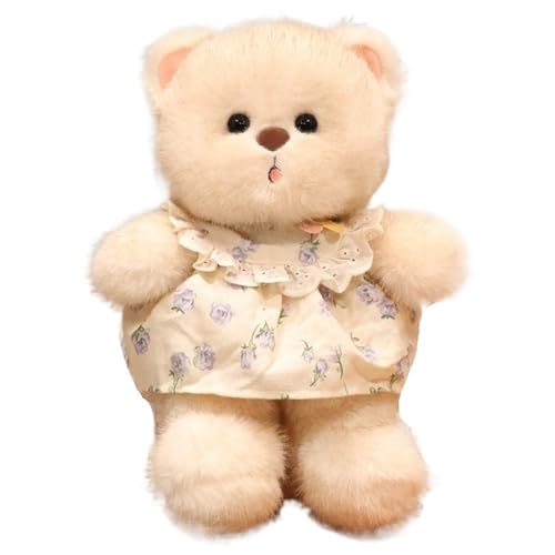 KUKUShining Oso De Peluche, Tierno Y Suave Osito De Peluche con Vestido Floral Regalo Ideal para San Valentín O Cumpleaños(Purple,28cm/11.02in)