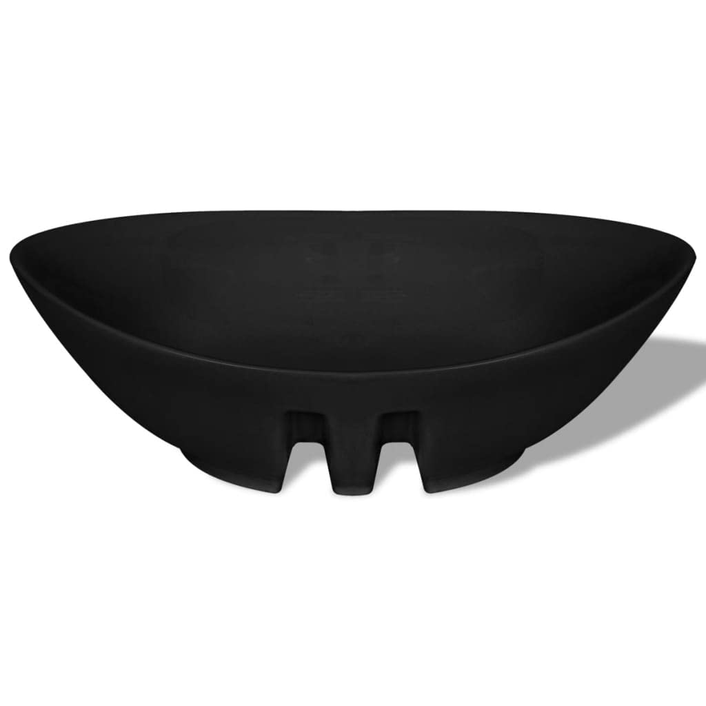 Lussuoso lavandino ovale in ceramica, nero, con troppopieno, 590 x 385 x 190 mm, per bagno e WC degli ospiti, ristrutturazione e installazione salvaspazio