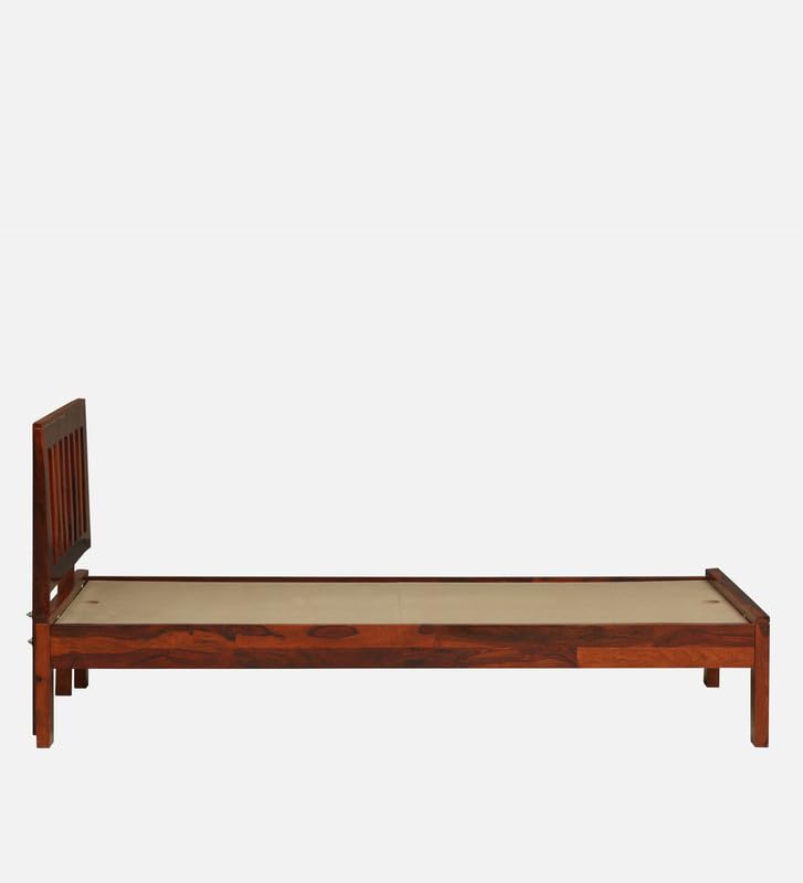 Image of Solid Sheesham Wood Wave Single Bed Without Storage, Wooden Single Bed Cot Palang for Bedroom, Guest Room, Home, Hotel and Hostel, Honey Oak Finish Durable Wooden Furniture