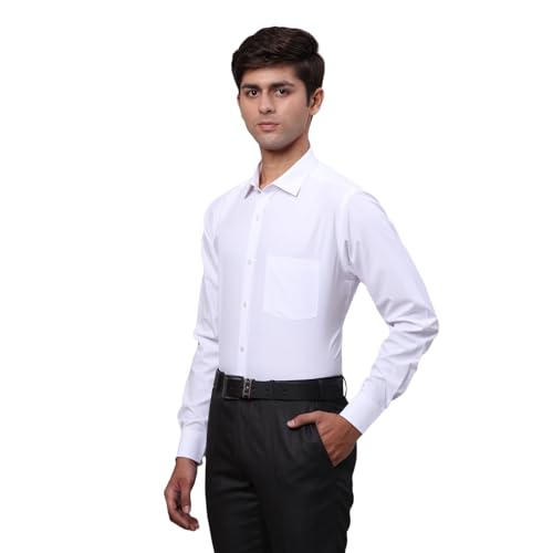 Image of Park Avenue Men Slim Fit Solid Pattern Cotton Blend Semi Cutaway Collar Full Sleeve Formal Shirt