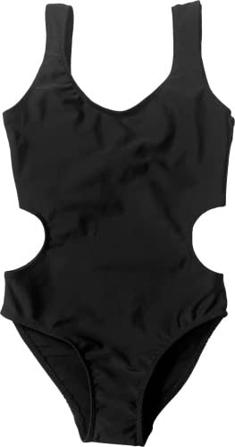 Image of Cheryl Creations Kids Basic One Piece Cutout Swimsuit Bikini (as1, Age, 7 Years, 16 Years, Baby Girls, Black, 7 /8)